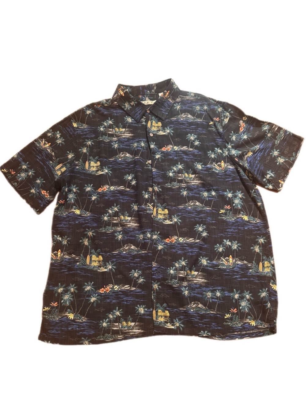 Men's Tropical Print Short-Sleeve Button-Down Shirt - Black Size XL